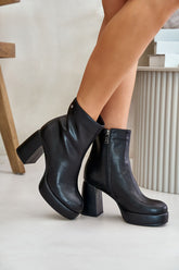 Bottines à talons en cuir pour femme - Noir